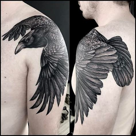 Shoulder tattoos are one of the most popular tattoo ideas for men. Raven Shoulder Cap Tattoo | Amazing Tattoo Ideas