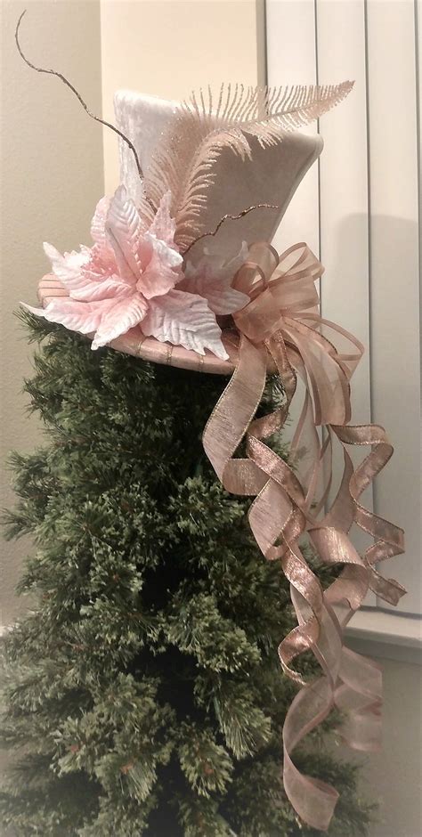 Seasonal decor sourced from around the world. Pink and Ivory Top Hat - Christmas Tree Topper Bow -Tree Topper Top Hat - Top Hat Centerpiece ...