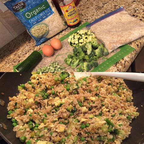 In a large pan, melt butter and stir in riced cauliflower on medium heat. Cauliflower fried rice using frozen Organic cauliflower from Costco! Fast and easy meal that is ...