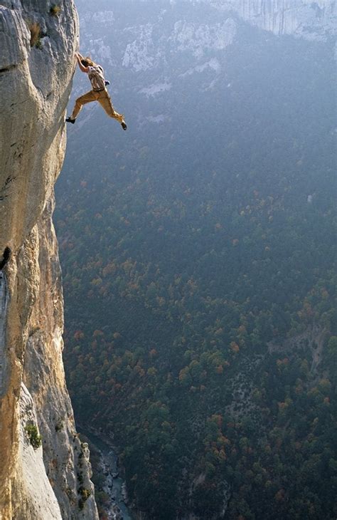 Alain holds himself with a mick jagger swagger that comes from decades of fame. Alain Robert free soloing in Verdon (France). 90s. : climbing