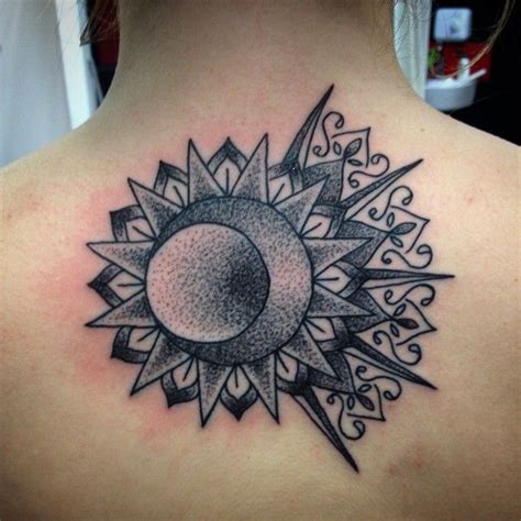 Since we all relate to the sun and moon at the most fundamental level. Sun and moon mandala etching. | Stippling tattoo, Celestial tattoo, Floral tattoo design