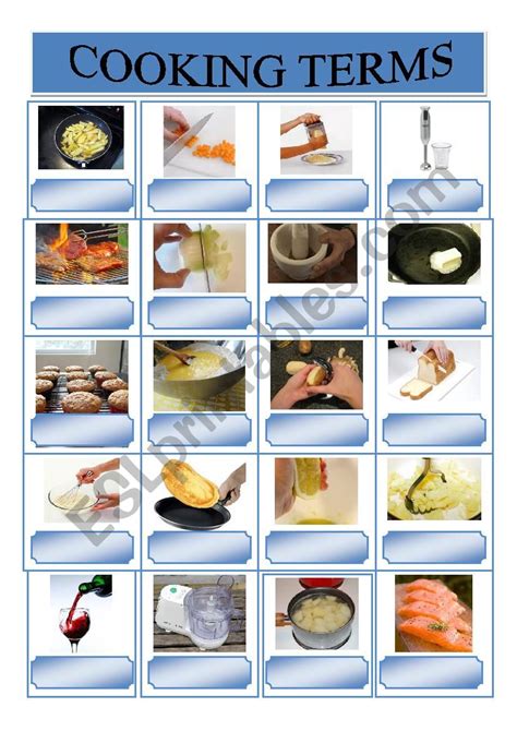 Many recipes will call for stock or sauce to be reduced. Cooking terms - ESL worksheet by helenap