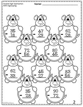 Using these sheets will help your child to: Touch Math Subtraction with Dog Theme: Double Digit WITH ...