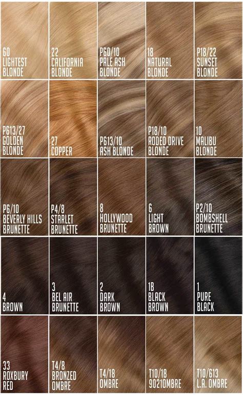 Hair Extension Color Chart for Side By Side Color Comparison