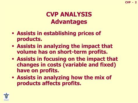 Key calculations when using cvp analysis are the contribution margin and the contribution margin ratio. PPT - COST-VOLUME-PROFIT ANALYSIS A Managerial Planning ...