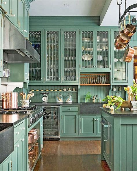 Hickory kitchen cabinets with dark counters stainless. 40 Awesome Sage Greens kitchen Cabinets Decorating | Green ...