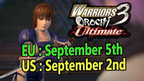 The warriors orochi series is a series of tactical action games in which heroes from the dynasty warriors and samurai warriors franchises work together in an effort to defeat orochi, the serpent king. Warriors Orochi 3 Ultimate Will Release in September 5th ...