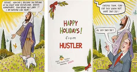 The card cover riffs on a statement candidate trump said. Hustler's Holiday Card—Religious or Offensive?