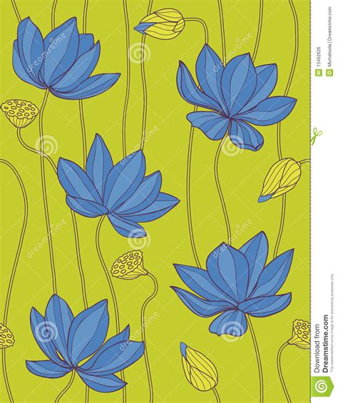 Blue floral pattern set free vector. Blue Lotus - Floral Seamless Pattern Stock Vector ...