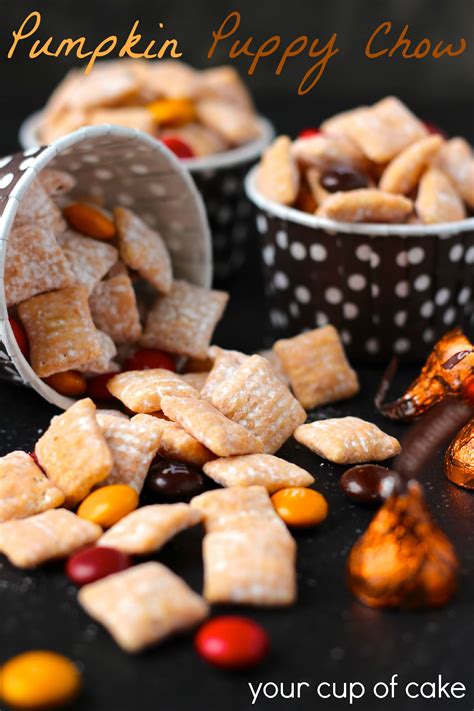 Put cereal in large bowl. Pumpkin Puppy Chow Recipe | Puppy chow recipes, Chex mix ...