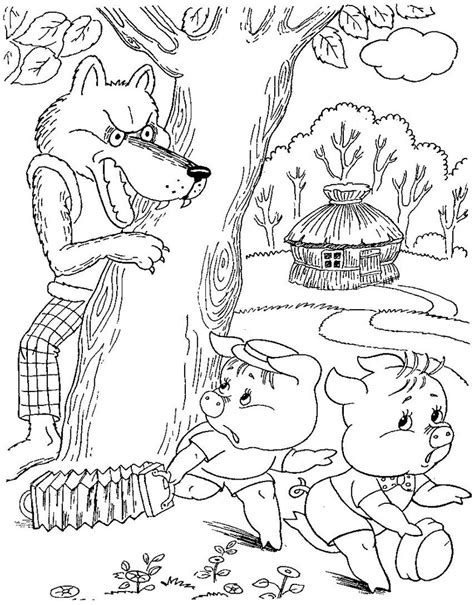 The little pig and the straw house; Three Little Pigs Coloring Pages