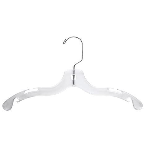 17 plastic tubular hangers (144 per case). 14" Clear Economy Junior Top Hangers