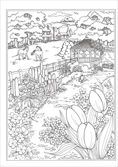 Color pictures of rainbows, gardening, flowers, kids playing, spring scenes and more. Spring Scenes Coloring Book (Creative Haven) | Dover ...