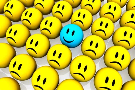 Blue Happy Face Among Yellow Unhappy Face Icons Stock Photo | Template ...