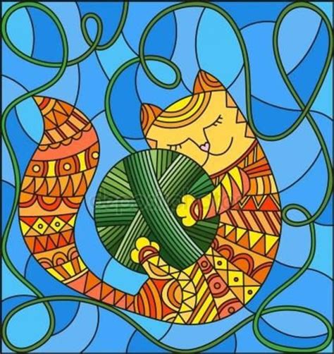 Download Buy 1 Get 1 Free Coupon BOGO18! Cat Needlework Stained Glass Cross Stitch Pattern Counted Cross ...