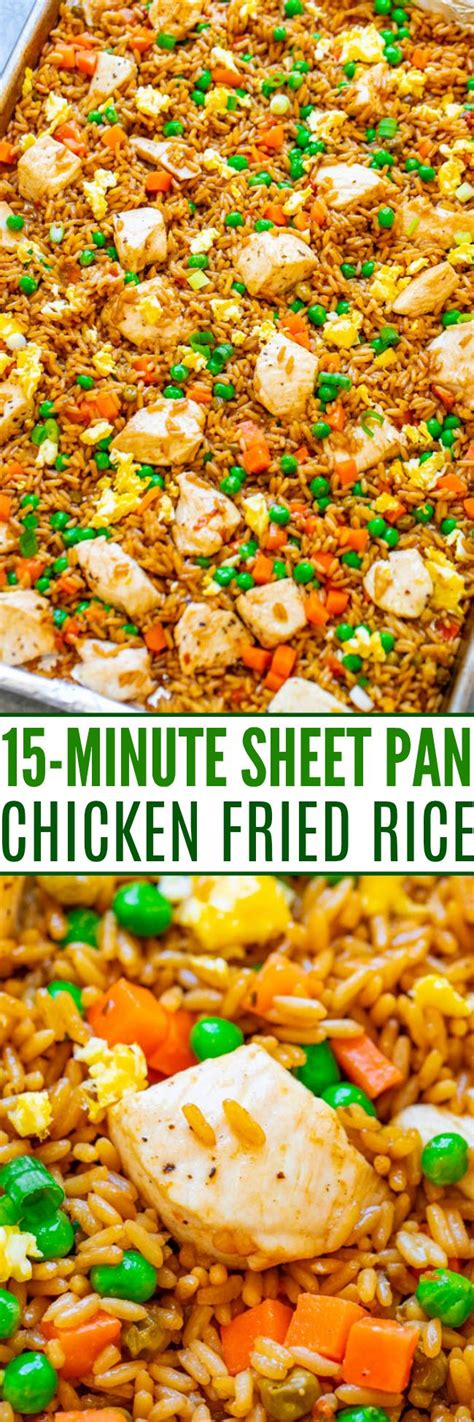 Sticky, sweet, spicy, and crispy asian chicken wings are perfect party fare! 15-Minute Sheet Pan Chicken Fried Rice - Averie Cooks ...
