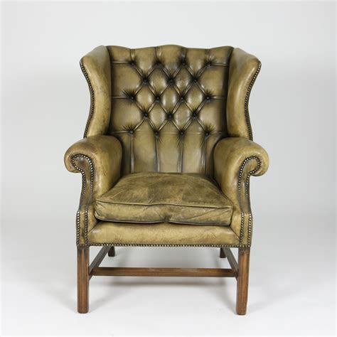 A george iii green leather wing arm chair. Tufted Green Leather Wingback Chair. Ph. (415) 355-1690