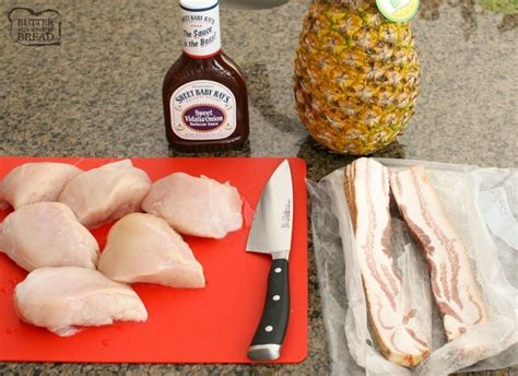 Bbq chicken kabobs recipe with tender chicken grilled with pineapple and bacon then slathered with your favorite bbq sauce. BBQ CHICKEN PINEAPPLE KABOBS with BACON - Butter with a ...