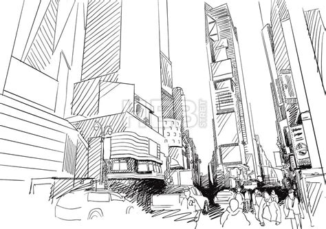 This is done with watercolour and pen from an image found online. Time Square, New York City. Hand-drawn Vector Outline Sketch