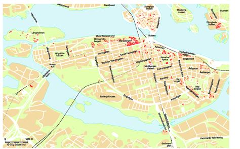 Man kan zooma in eller ut i kartan. Karta över Södermalm och omgivande delar av centrala ...