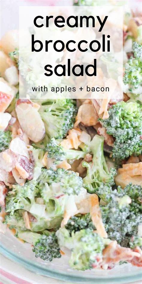 In a large bowl combine broccoli, carrots, red onion, apples, pecans, and dried cranberries. Creamy Broccoli Salad - with apples, bacon + cheddar in ...
