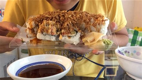 Two bites is acceptable, particularly when eating large it is used after you finish a piece of sushi to clear off the taste. ASMR eating Sushi "CRUNCH ROLL" (Asian Kid Production ...
