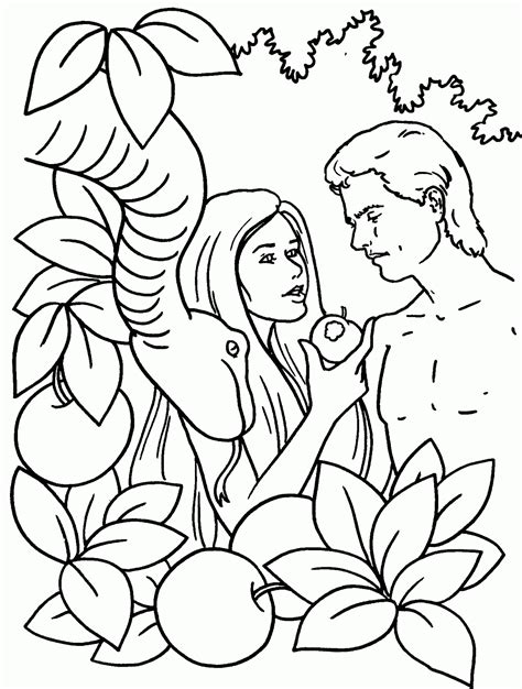 Nibbled apple on tree coloring page. Picture of Adam and Eve in the Garden of Eden to color ...