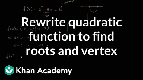This exercise practices graphing parabolas. Rewriting a quadratic function to find roots and vertex | Algebra I | Khan Academy - YouTube