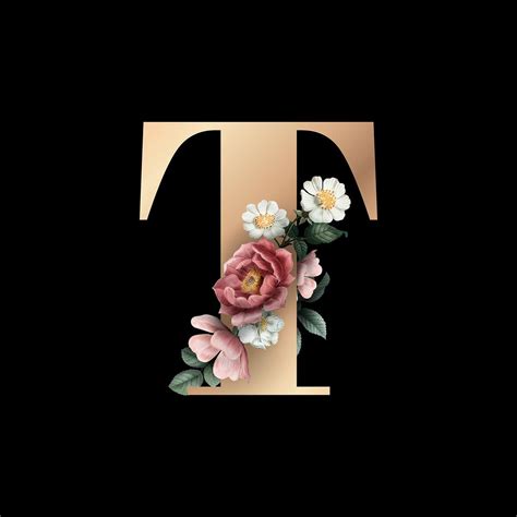 Download in under 30 seconds. Classic and elegant floral alphabet font letter T | free image by ...