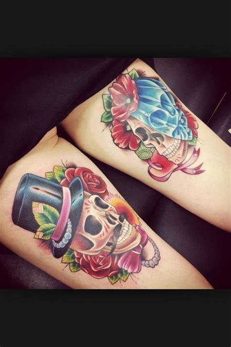 You can get the skull inked on your wrist, forearm, arm, or ankle. His and her | Skull couple tattoo, Couple tattoos, Tattoos