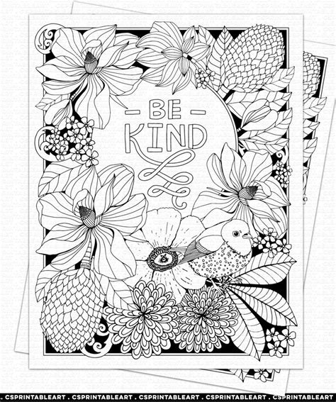 Free coloring pages with words word coloring pages doodle. Be Kind Adult Coloring Page Printable Art | Positive Quote ...