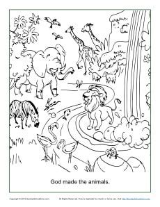 Listen to a talking book, download the kids color me bible for free, watch kid tv interviews and travel around the. God Made the Animals Coloring Page