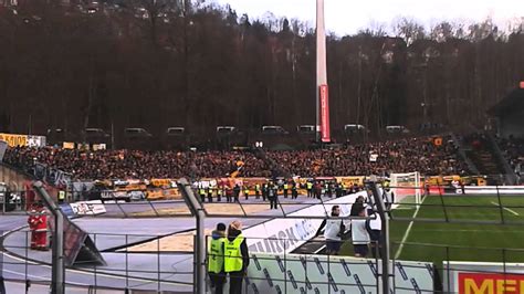 Dresden fans lit up the sky while holding an accompanying banner that read: Dynamo Dresden Fan Gesang - YouTube