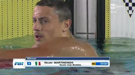 Nicolò martinenghi a soli 17 anni vanta titoli come nessuno alla sua età, con il record mondiale juniores nei 50 e 100 m rana: 05-04-2017 mat. 100 Rana M Batteria 5 Martinenghi Nicolò ...