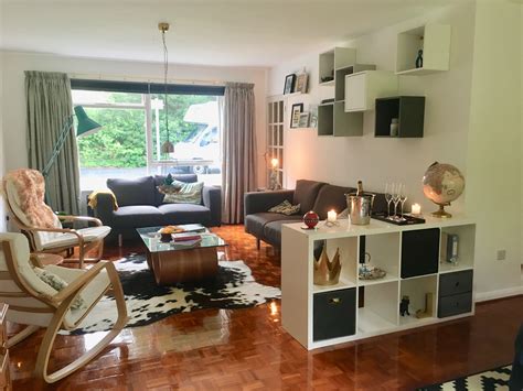 The sofa is quickly and easily transformed into a spacious, comfy bed by removing the seat and back cushions and pulling out the underframe. 1970s British House refurb with parquet floor, Ikea poang ...