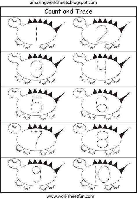 Trace number printables are best to develop fine motor skills of preschoolers. Dinosaur - Number Tracing 1-10 | Actividades de ...