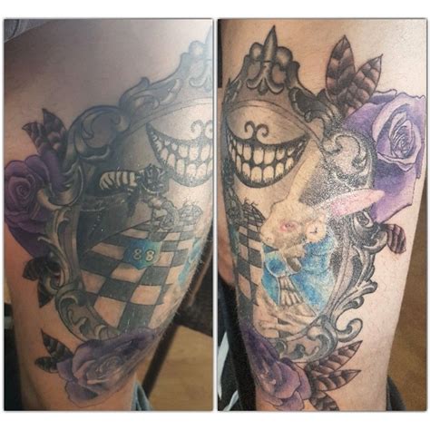 Many people have chosen to get alice in wonderland tattoos thanks to its often bizarre cast of characters. #leg tattoos #alice in wonderland leg tattos alice in ...