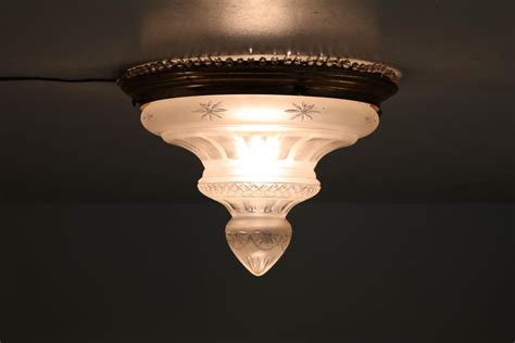 Ceiling lights & chandeliers └ lighting └ home, furniture & diy all categories antiques art baby books, comics & magazines business, office. French Art Nouveau Brass Cut Blown Glass Flush Mount ...