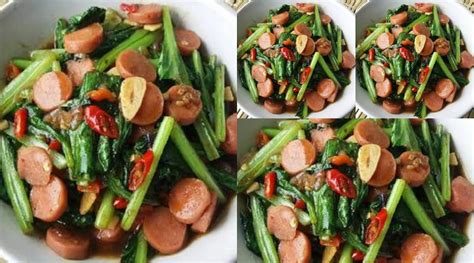 Cara membuat masakan sayur sawi hijau + daging pedas : Tumis Sawi Hijau Sosis By : Pawon Mas Yos - Resep Masakan