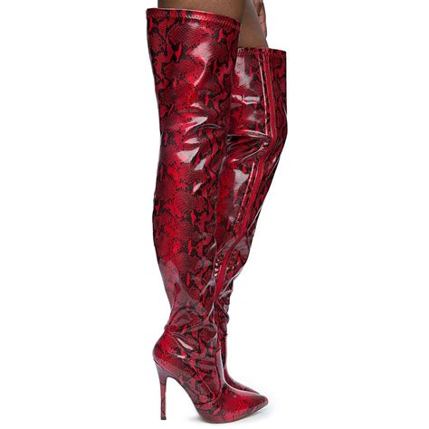 Quick & easy returns · free shipping & returns Women's Hokkaido-3 Thigh High Boots RED BLACK SNAKE