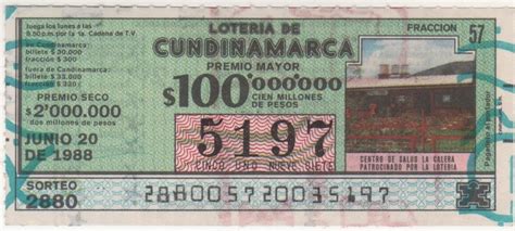 La lotería de cundinamarca es una lotería que pertenece al departamento de cundinamarca con una distribución de sus billetes a nivel nacional de colombia, su sorteo se realiza los días lunes de. Loterias de Colombia: CUNDINAMARCA