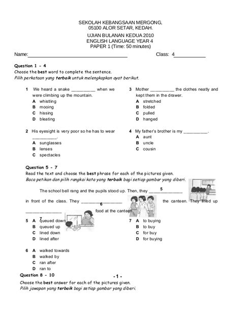 Kertas soalan percubaan upsr 2012 bahasa inggeris kertas 2. Kertas 1 bahasa inggeris tahun 4