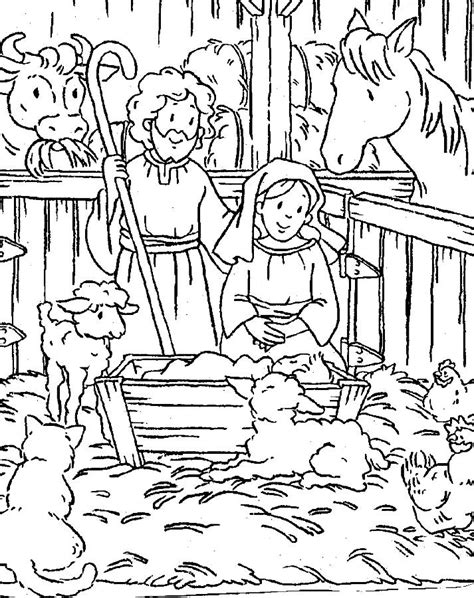 A family of four puts together a nativity scene together. Free Printable Nativity Scene Coloring | Search Results ...