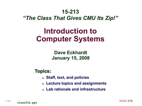 It's your typical intro to systems programming book. Introduction to Computer Systems 15-213 "The Class That ...