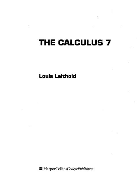 The calculus, with analytic geometry. The Calculus Louis Leithold.pdf | Derivative | Series ...