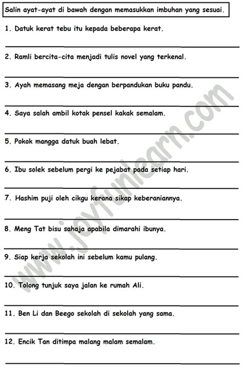 Latihan imbuhan yang disediakan ini sesuai untuk murid tahun 1, tahun 2 dan tahun 3. Standard 3 Imbuhan