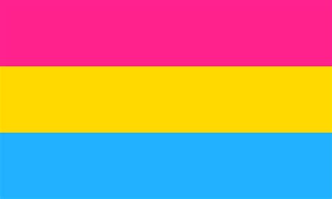 This flag includes the colors red, orange, yellow, green, indigo, and violet on it. Pansexual pride flag - Wikipedia