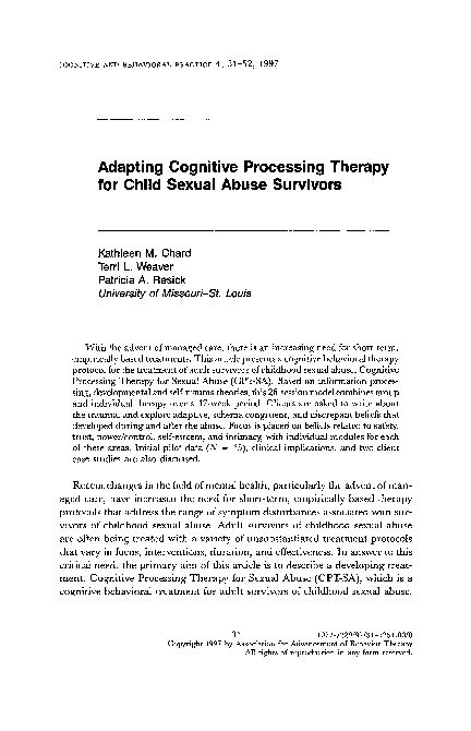 They are full of picture clues that make it. (PDF) Adapting cognitive processing therapy for child sexual abuse survivors | Patricia Resick ...