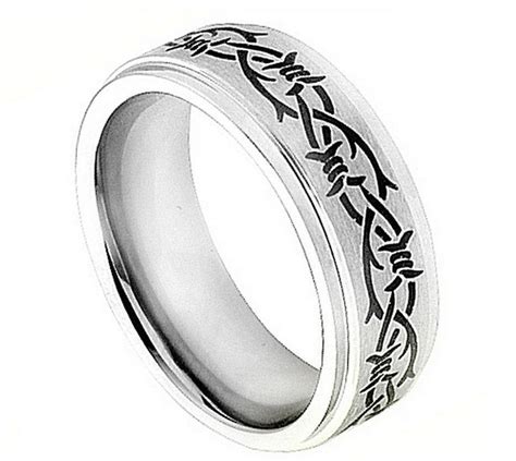 While engagement rings get most of the attention, wedding bands are a huge component from choosing a metal, selecting engraving or embellishments, and purchasing the bands before the big finishes on men's rings specifically are popular, mentions haas.and not. Brushed Center Laser Engraved Barbed Wire Design Cobalt ...