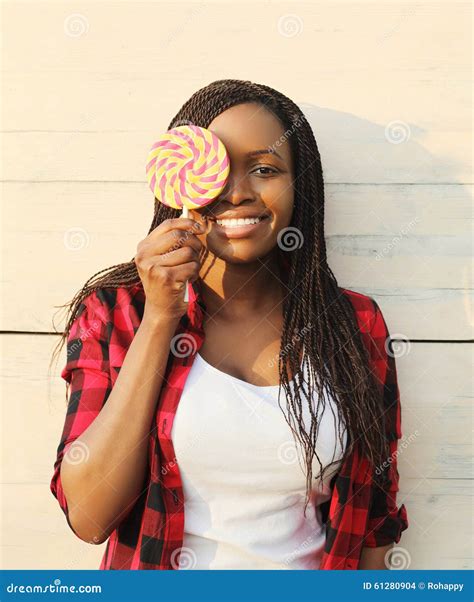 Portrait Beautiful Happy Smiling African Woman Having Fun Stock Photo